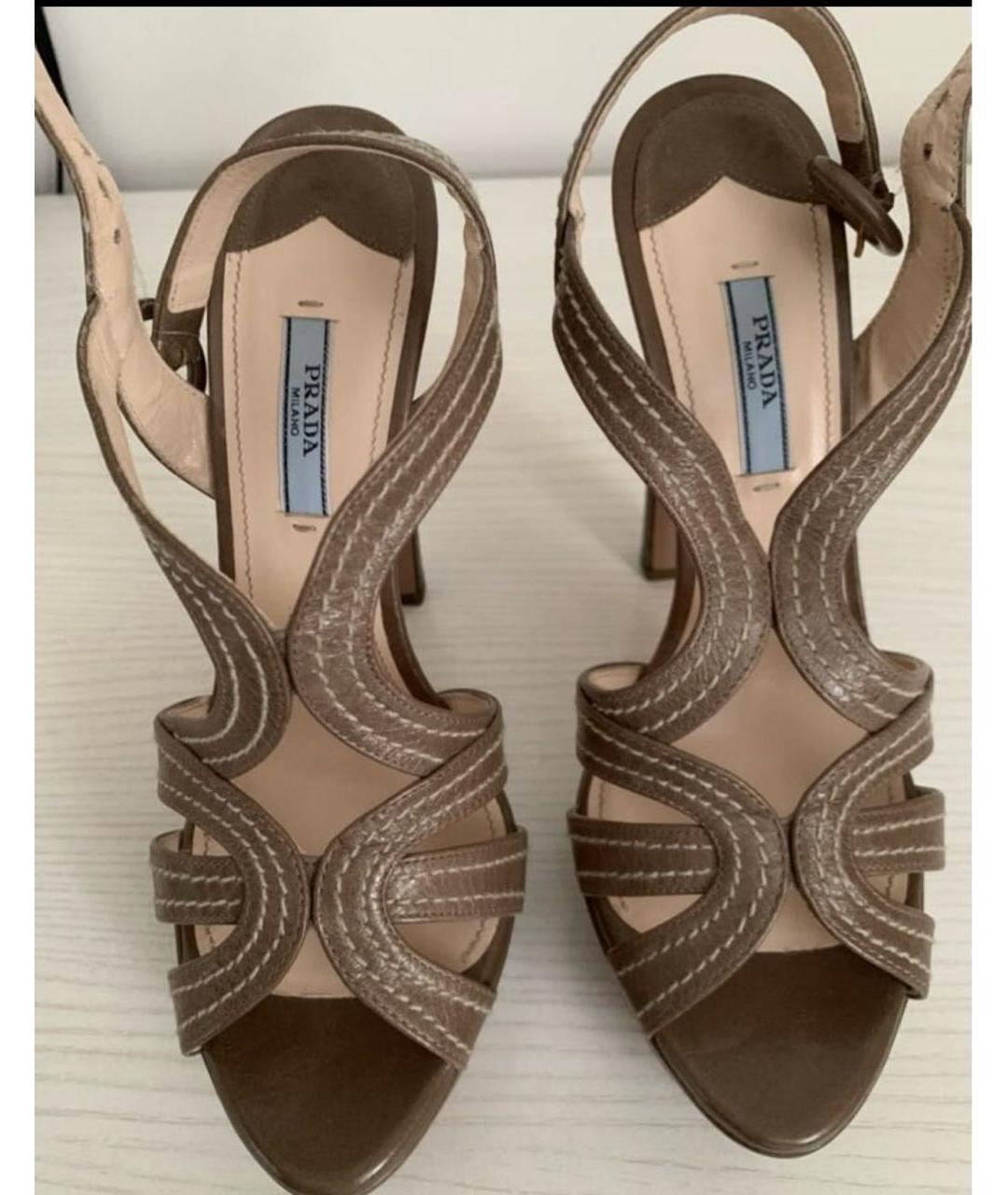 PRADA Хаки кожаные босоножки, фото 3