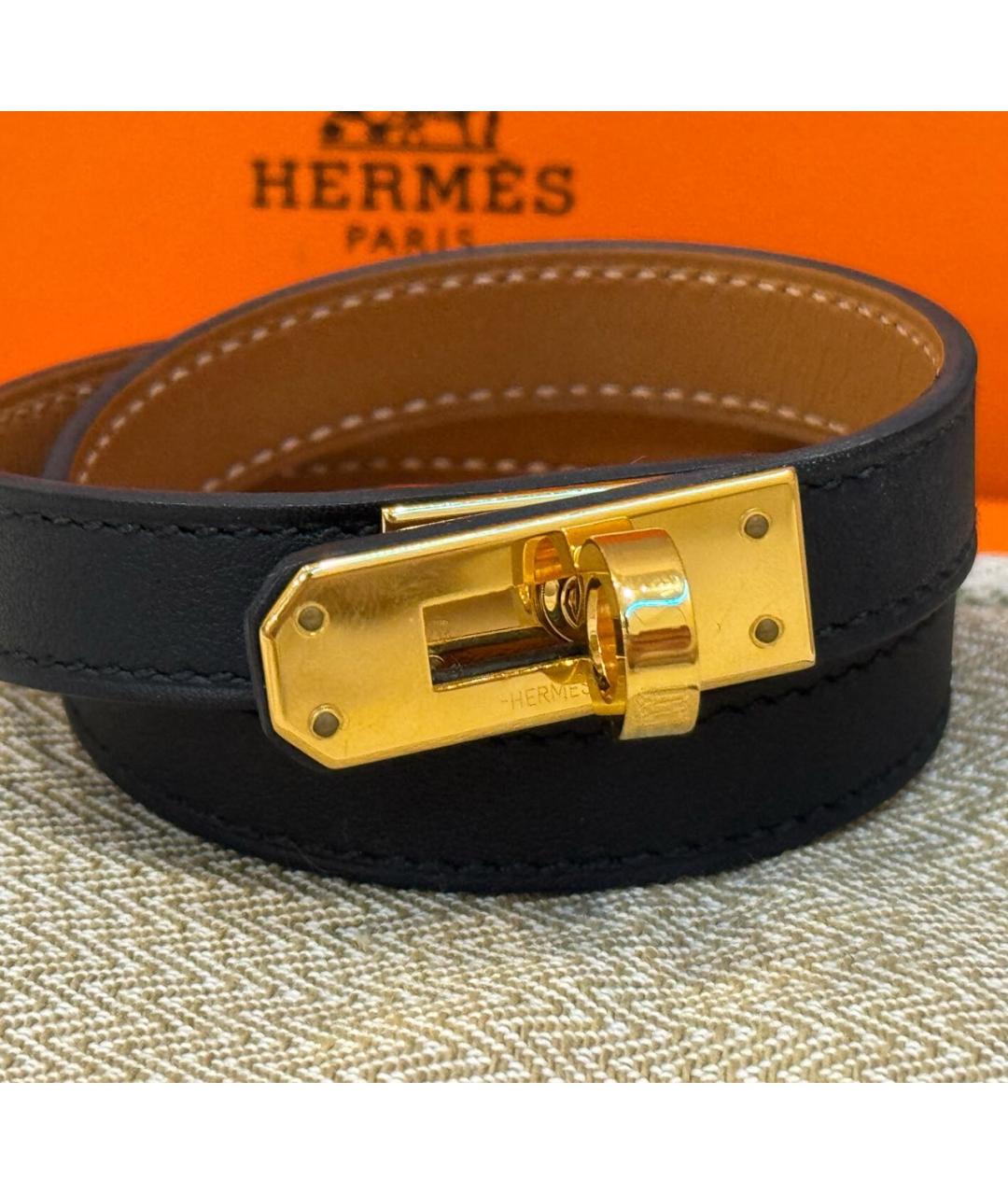 HERMES Черный кожаный браслет, фото 4