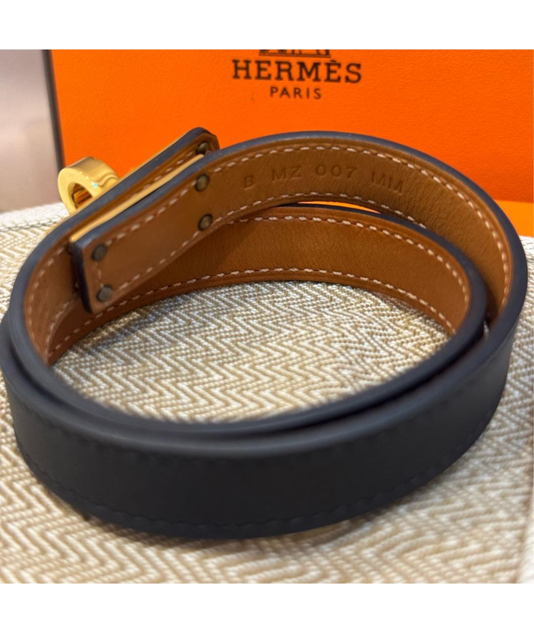 HERMES Черный кожаный браслет, фото 2