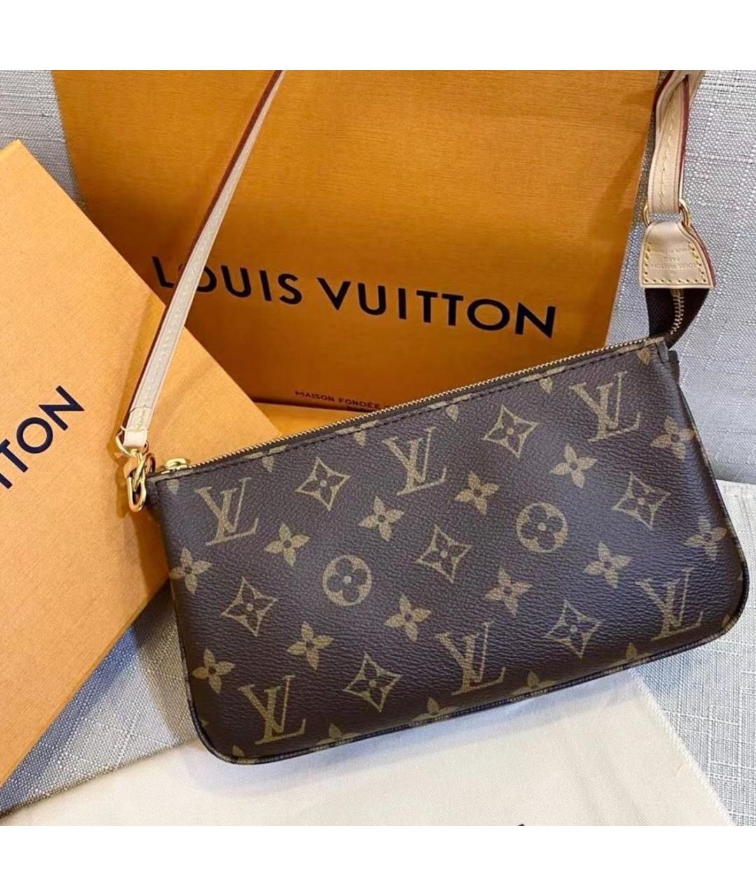 LOUIS VUITTON Коричневая кожаная сумка с короткими ручками, фото 3
