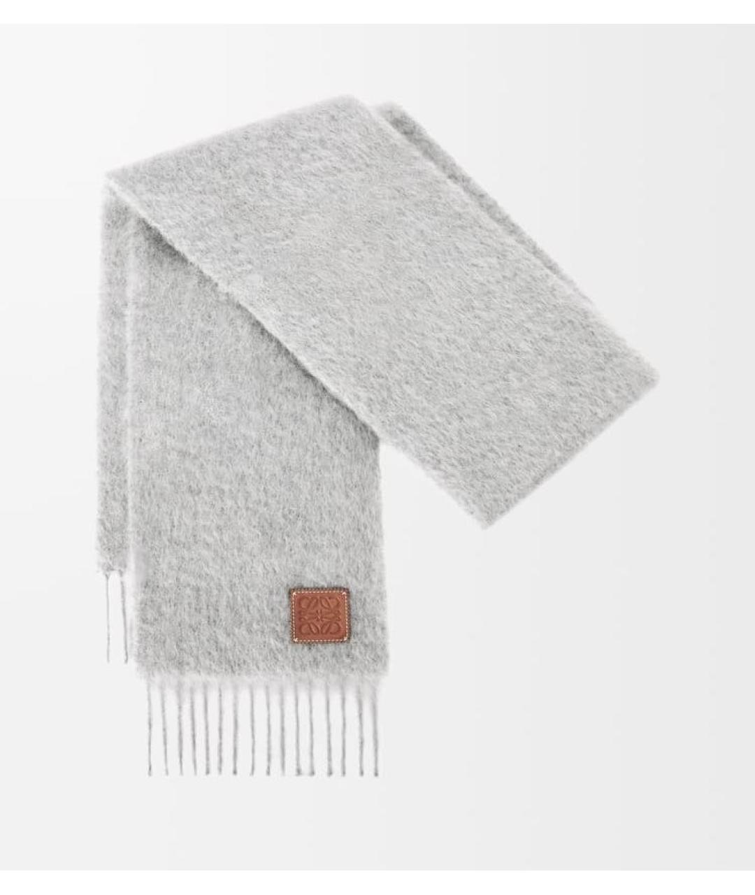 LOEWE Серый шерстяной шарф, фото 3