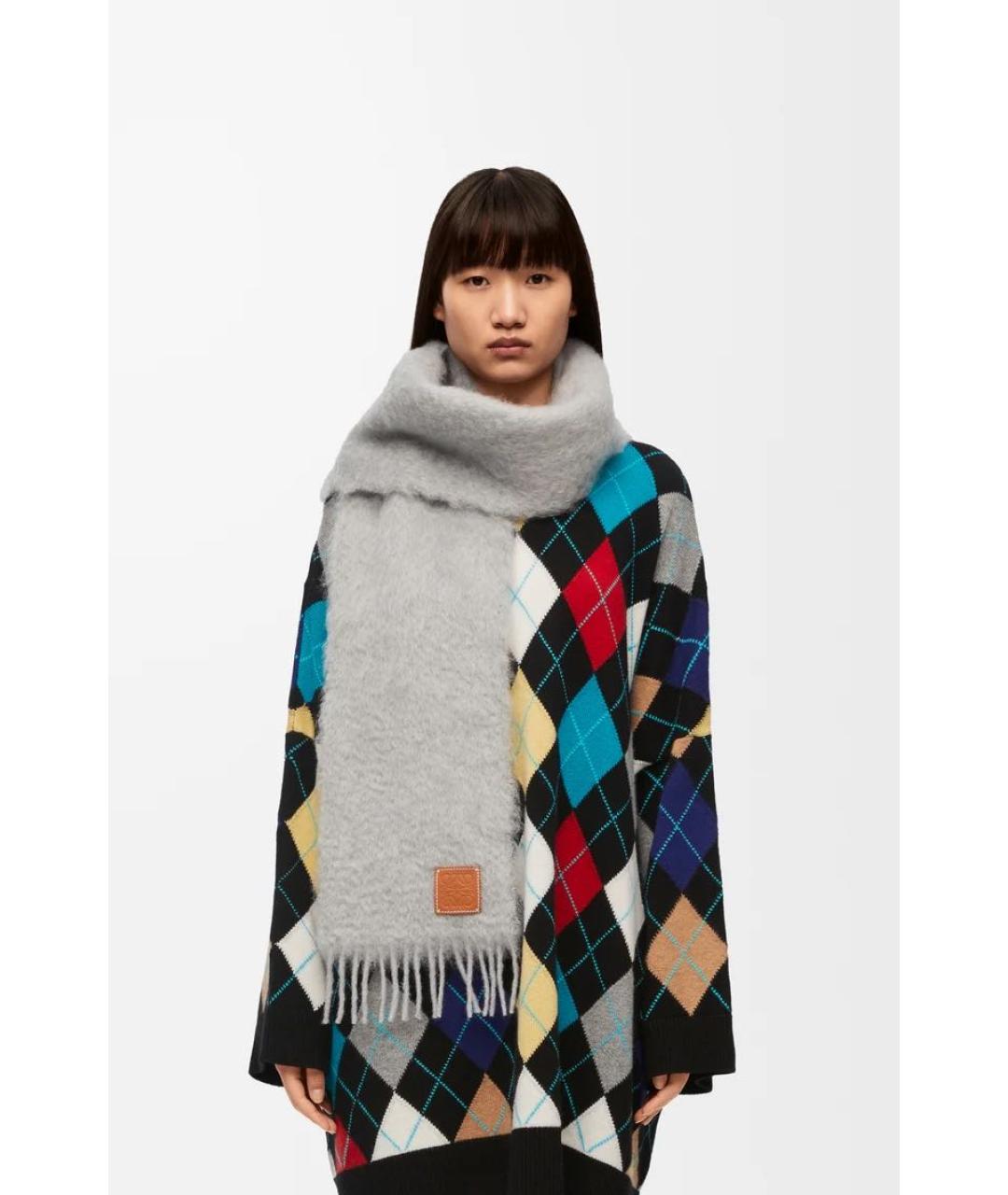 LOEWE Серый шерстяной шарф, фото 4