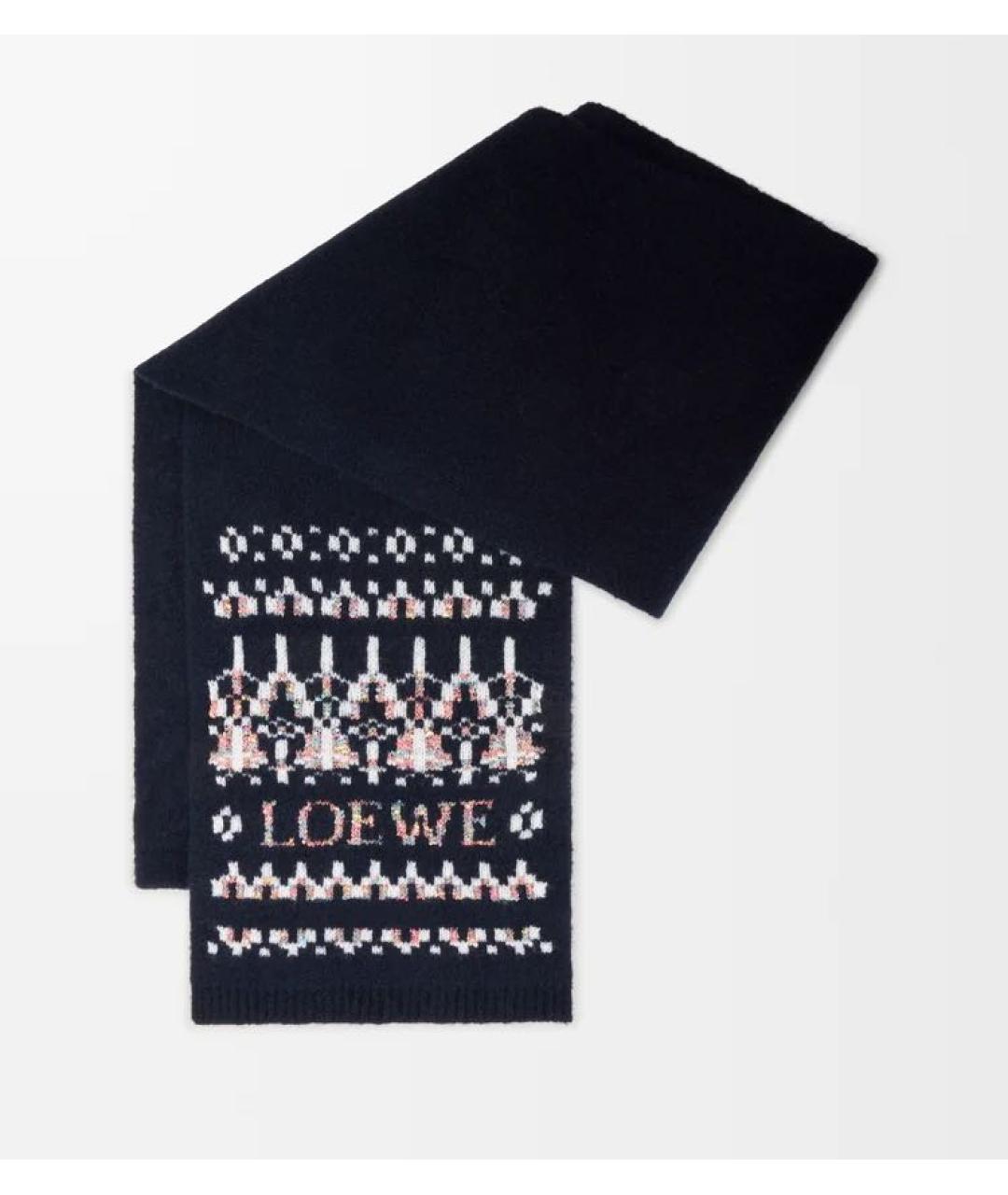 LOEWE Темно-синий шерстяной шарф, фото 4
