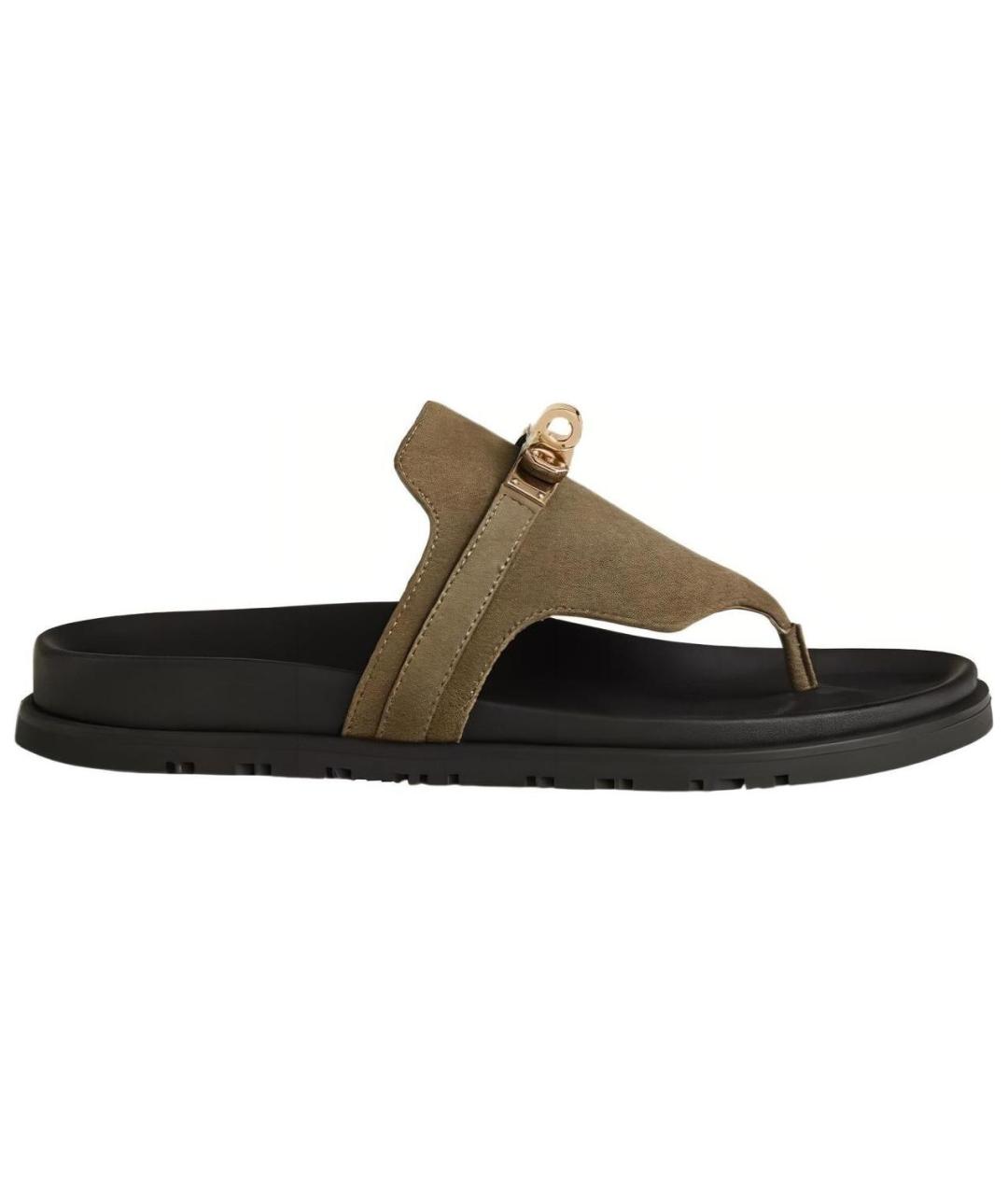 HERMES Зеленые кожаные шлепанцы, фото 1