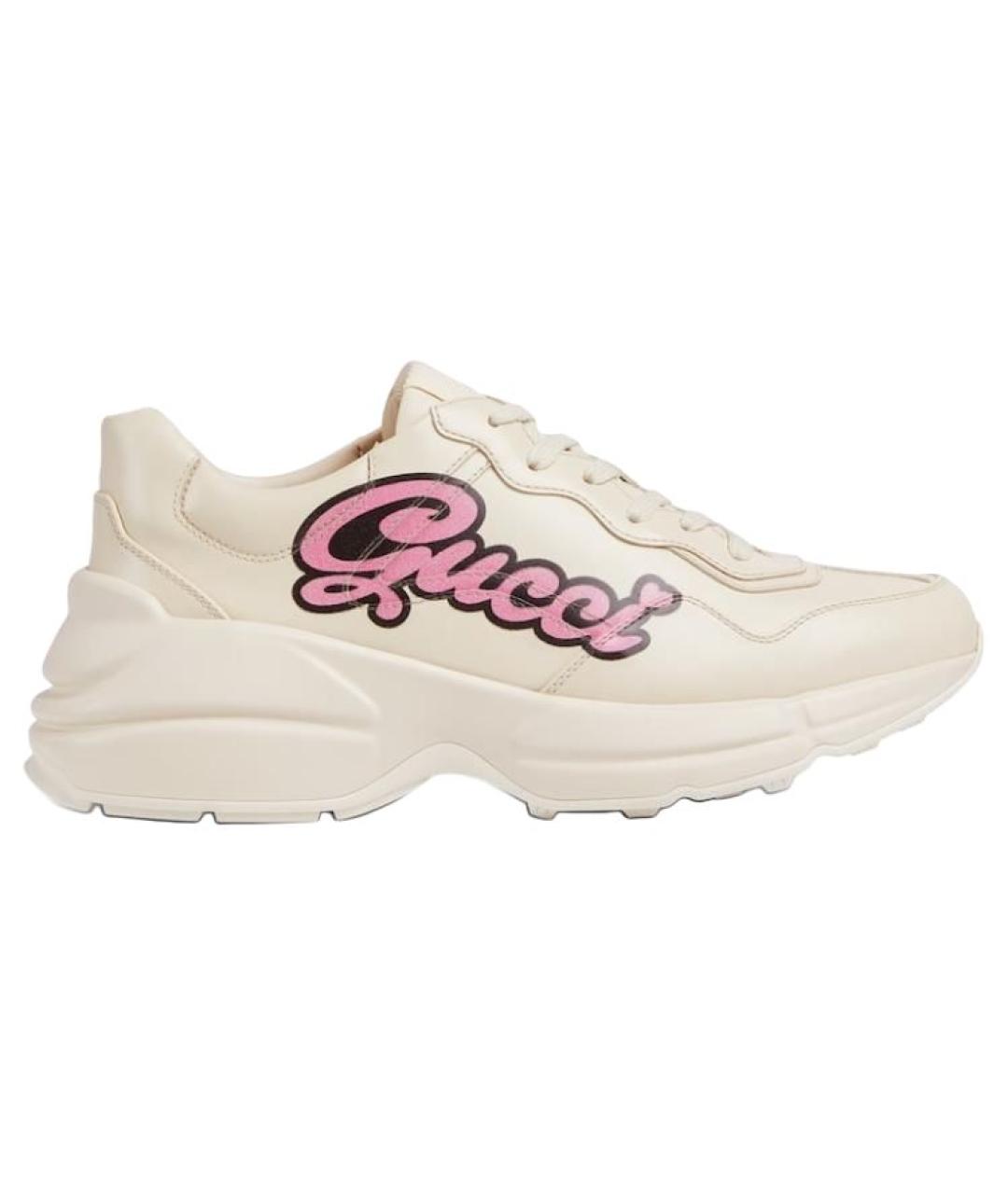 GUCCI Бежевые кожаные кроссовки, фото 8