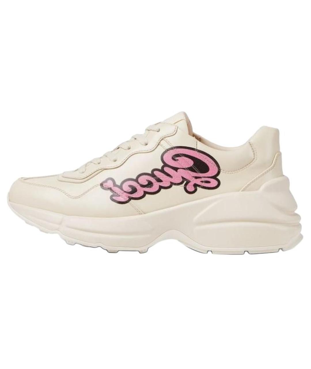 GUCCI Бежевые кожаные кроссовки, фото 2