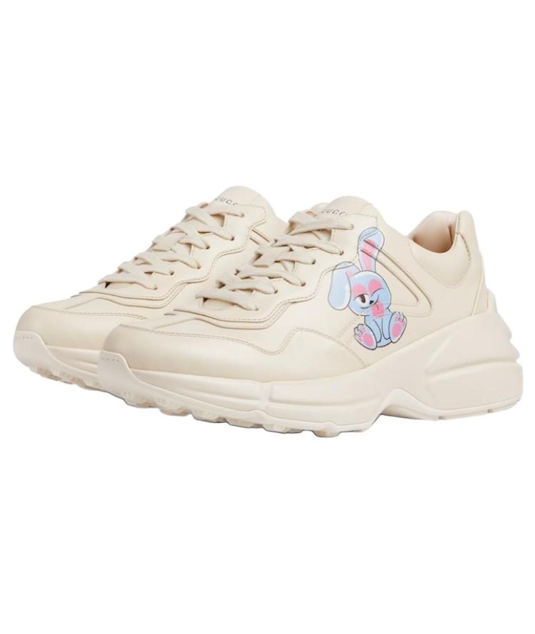 GUCCI Бежевые кожаные кроссовки, фото 3