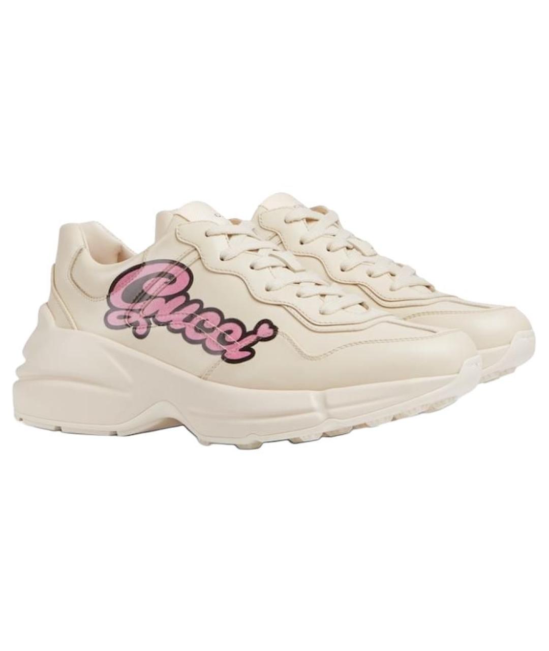 GUCCI Бежевые кожаные кроссовки, фото 4