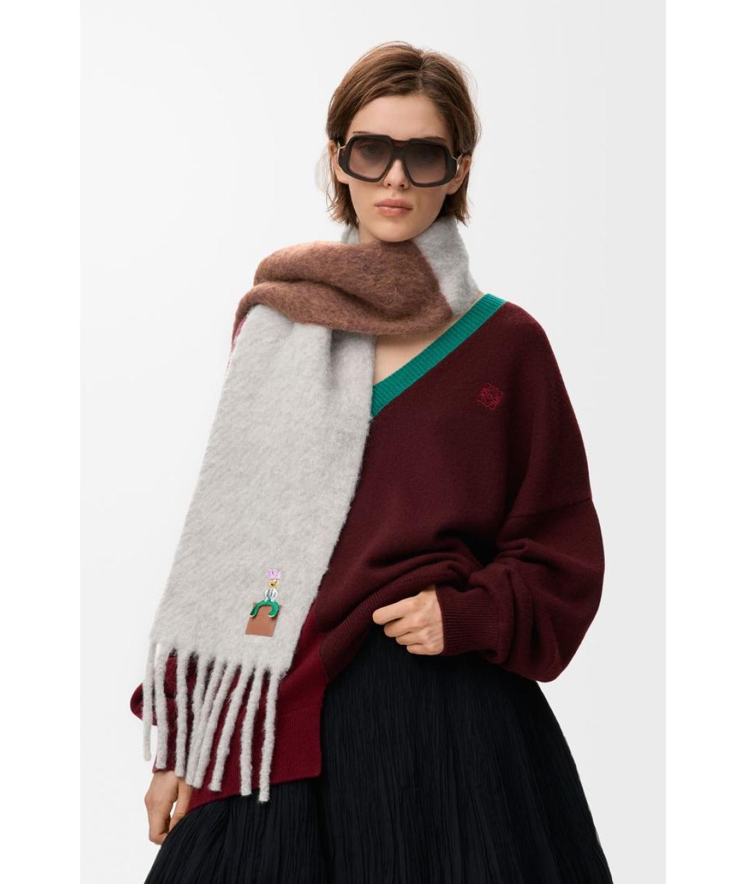 LOEWE Коричневый шерстяной шарф, фото 2