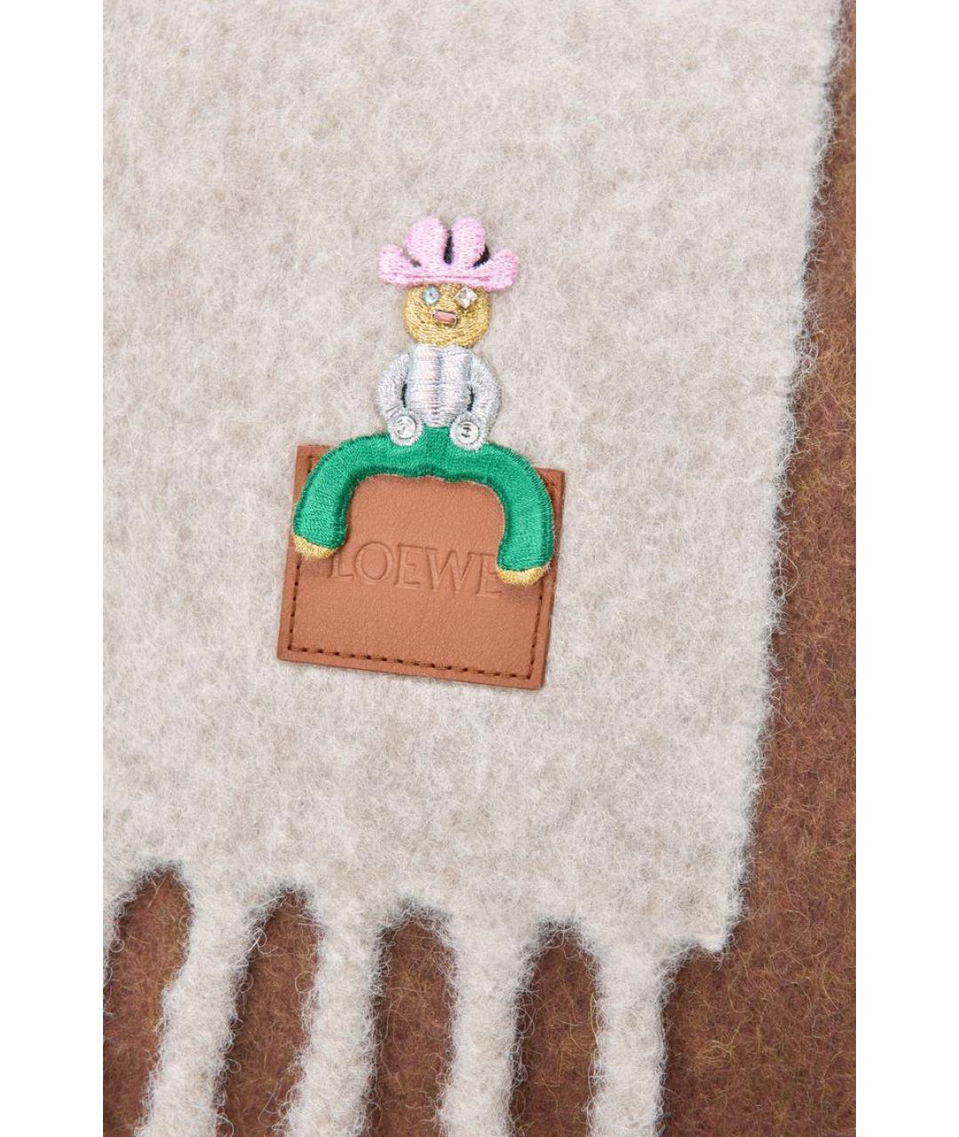 LOEWE Коричневый шерстяной шарф, фото 4