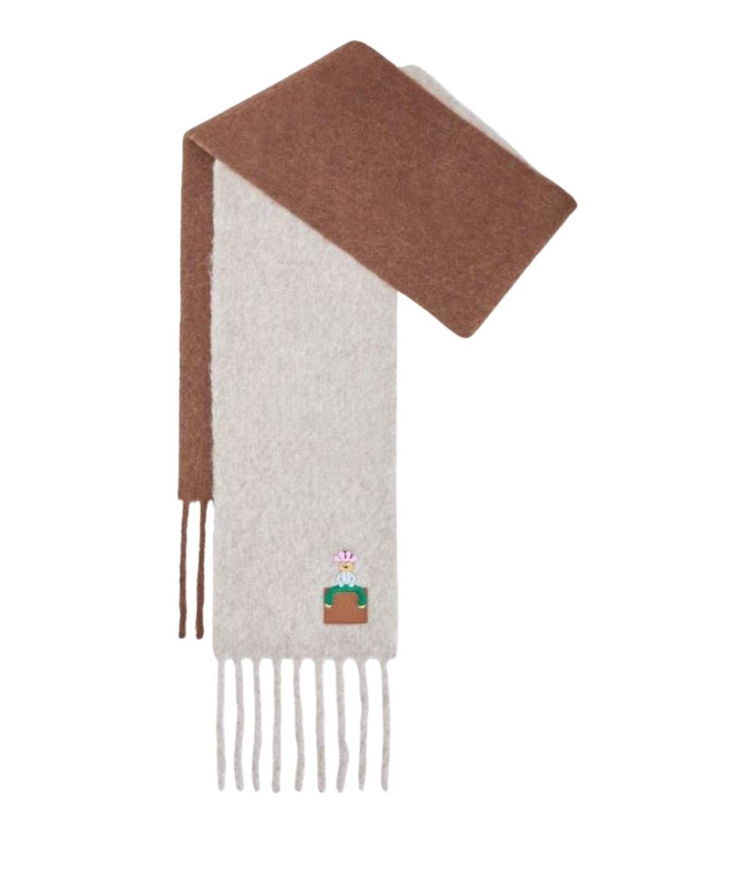 LOEWE Коричневый шерстяной шарф, фото 1