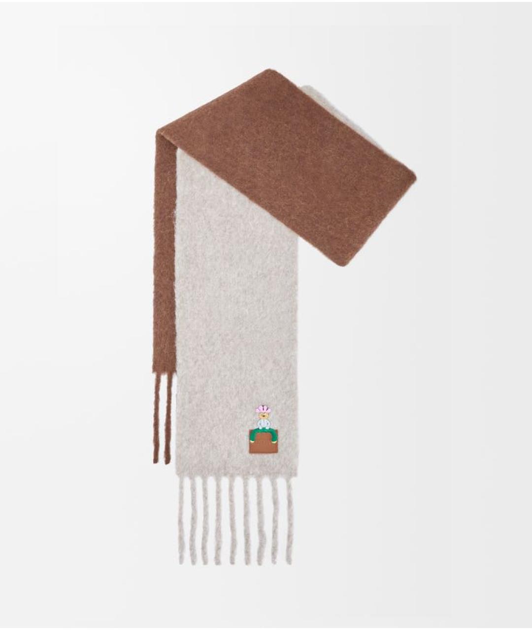 LOEWE Коричневый шерстяной шарф, фото 5