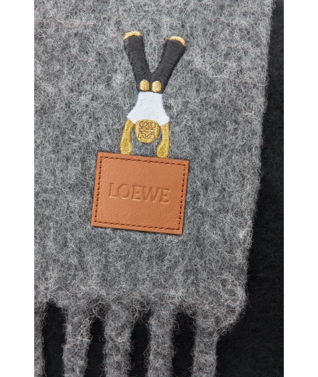 LOEWE Серый шерстяной шарф, фото 4