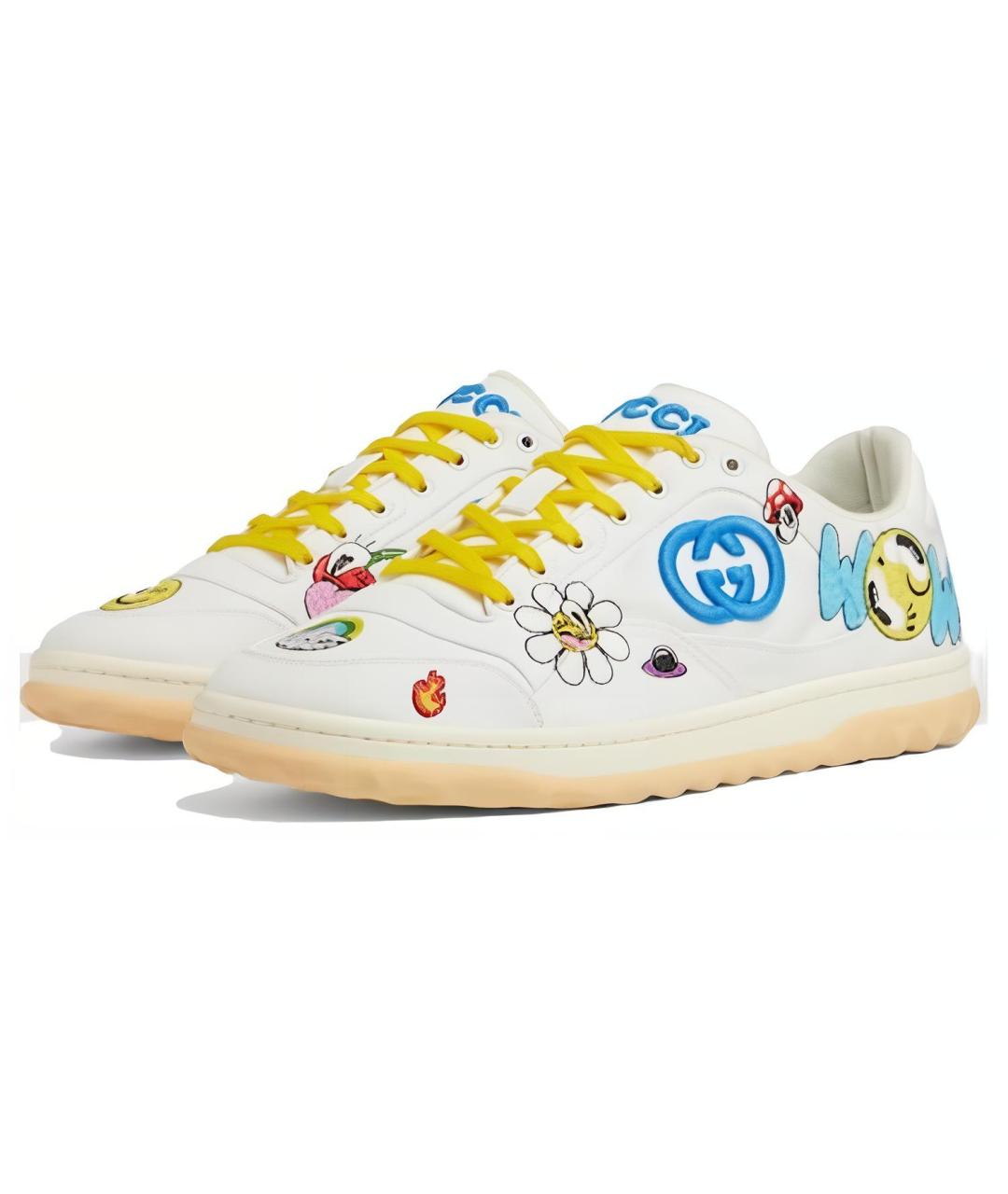 GUCCI Белые кожаные низкие кроссовки / кеды, фото 3