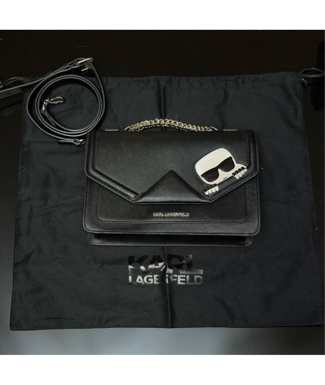 KARL LAGERFELD Черная кожаная сумка через плечо, фото 4