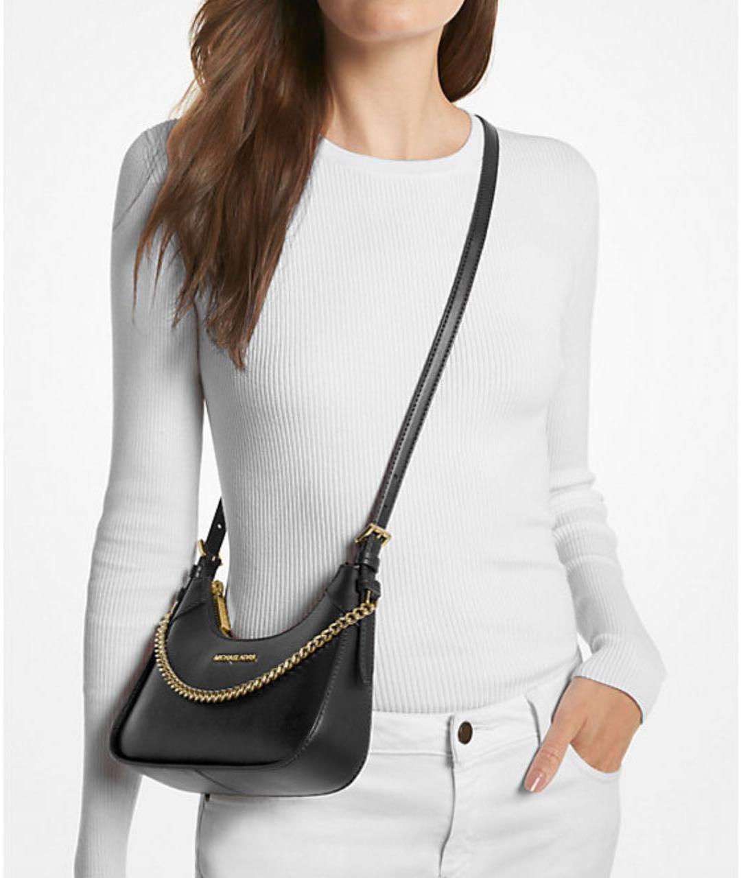 MICHAEL KORS Черная кожаная сумка через плечо, фото 2