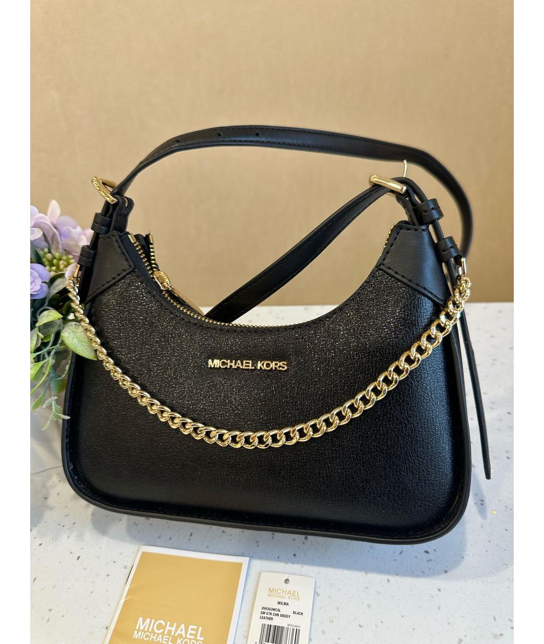 MICHAEL KORS Черная кожаная сумка через плечо, фото 5