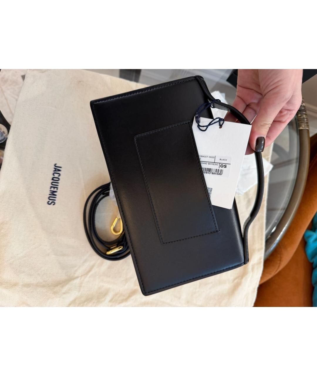 JACQUEMUS Черная кожаная сумка через плечо, фото 3