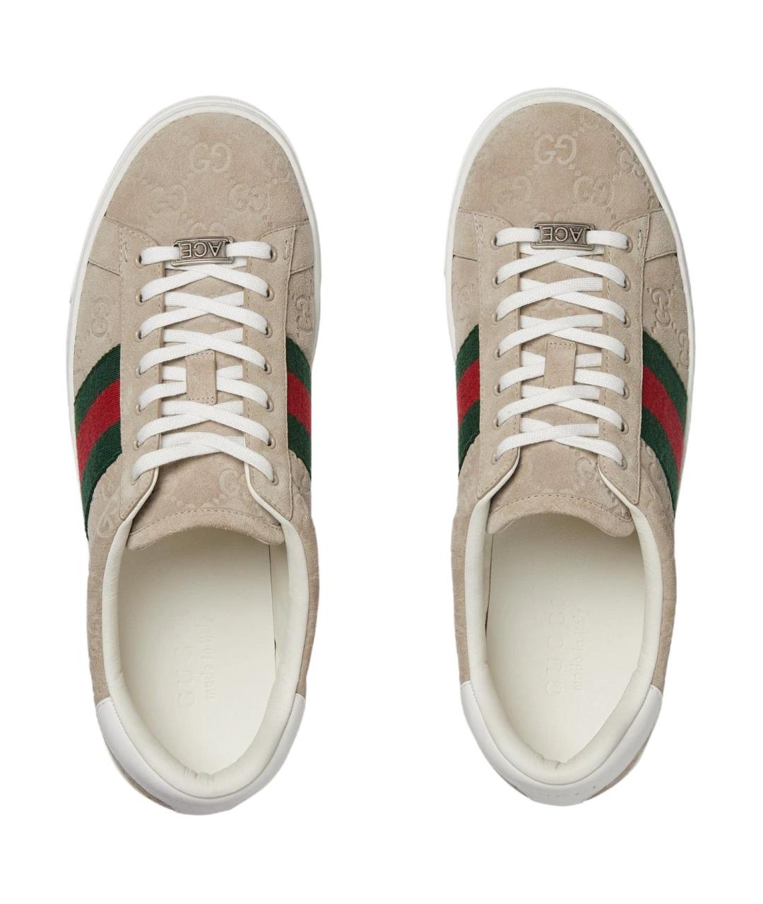 GUCCI Бежевые замшевые низкие кроссовки / кеды, фото 4