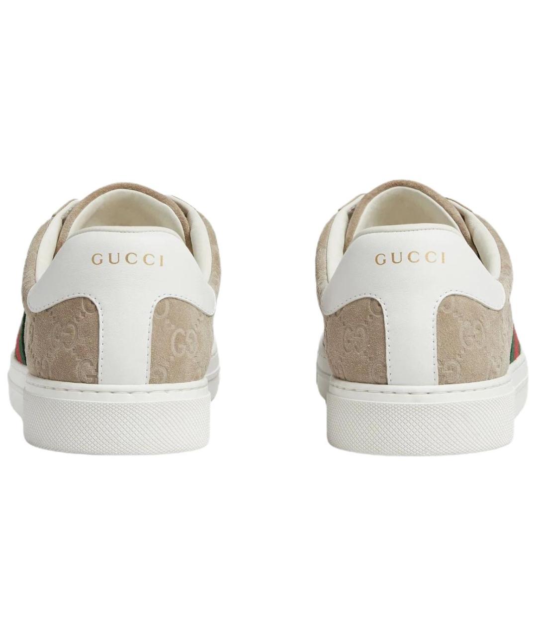 GUCCI Бежевые замшевые низкие кроссовки / кеды, фото 5