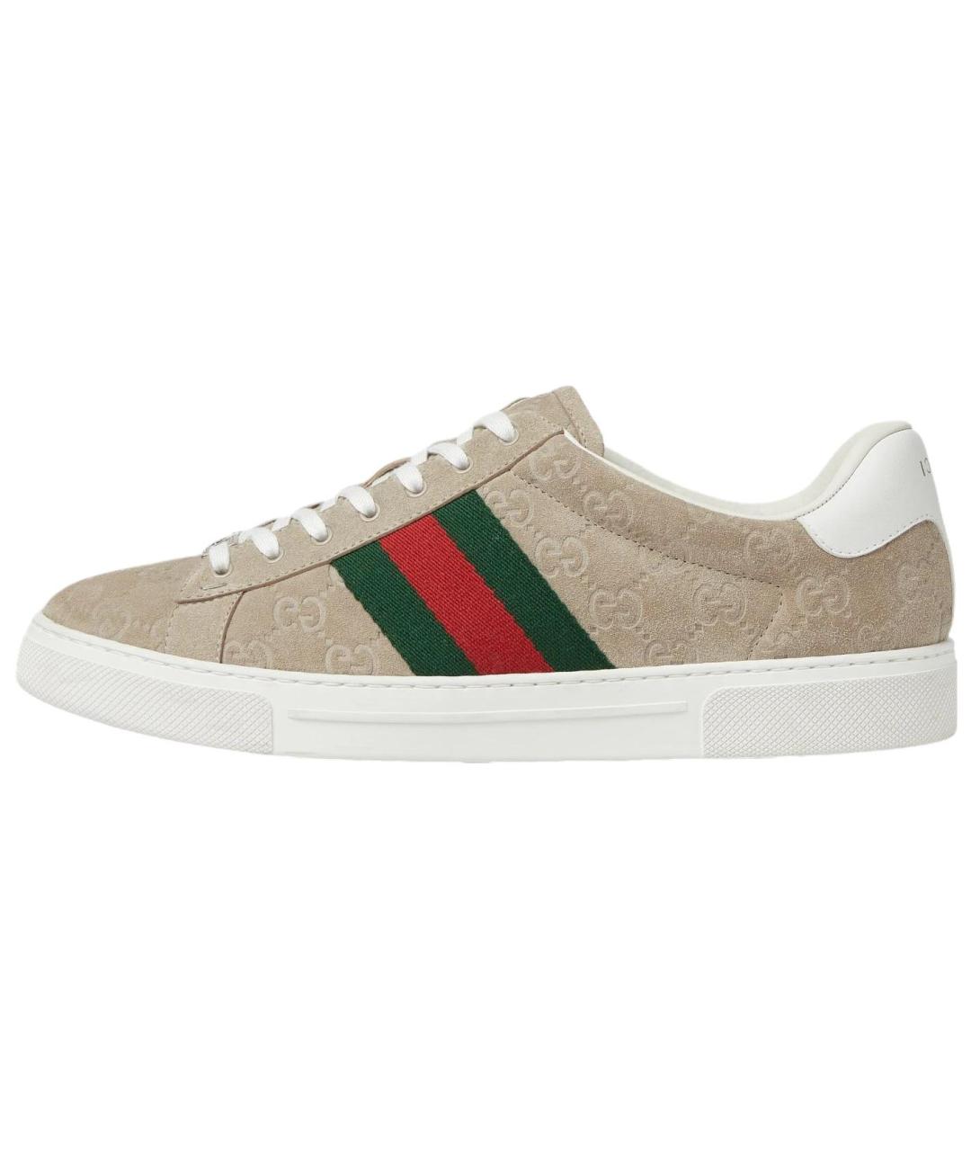 GUCCI Бежевые замшевые низкие кроссовки / кеды, фото 2