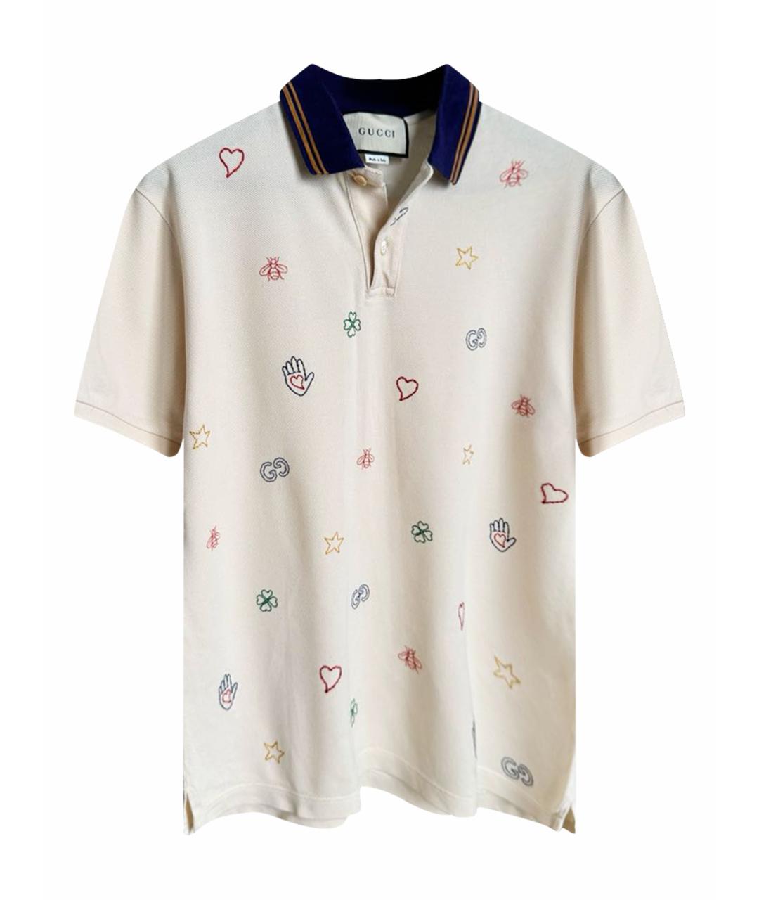 GUCCI Бежевое хлопковое поло с коротким рукавом, фото 1