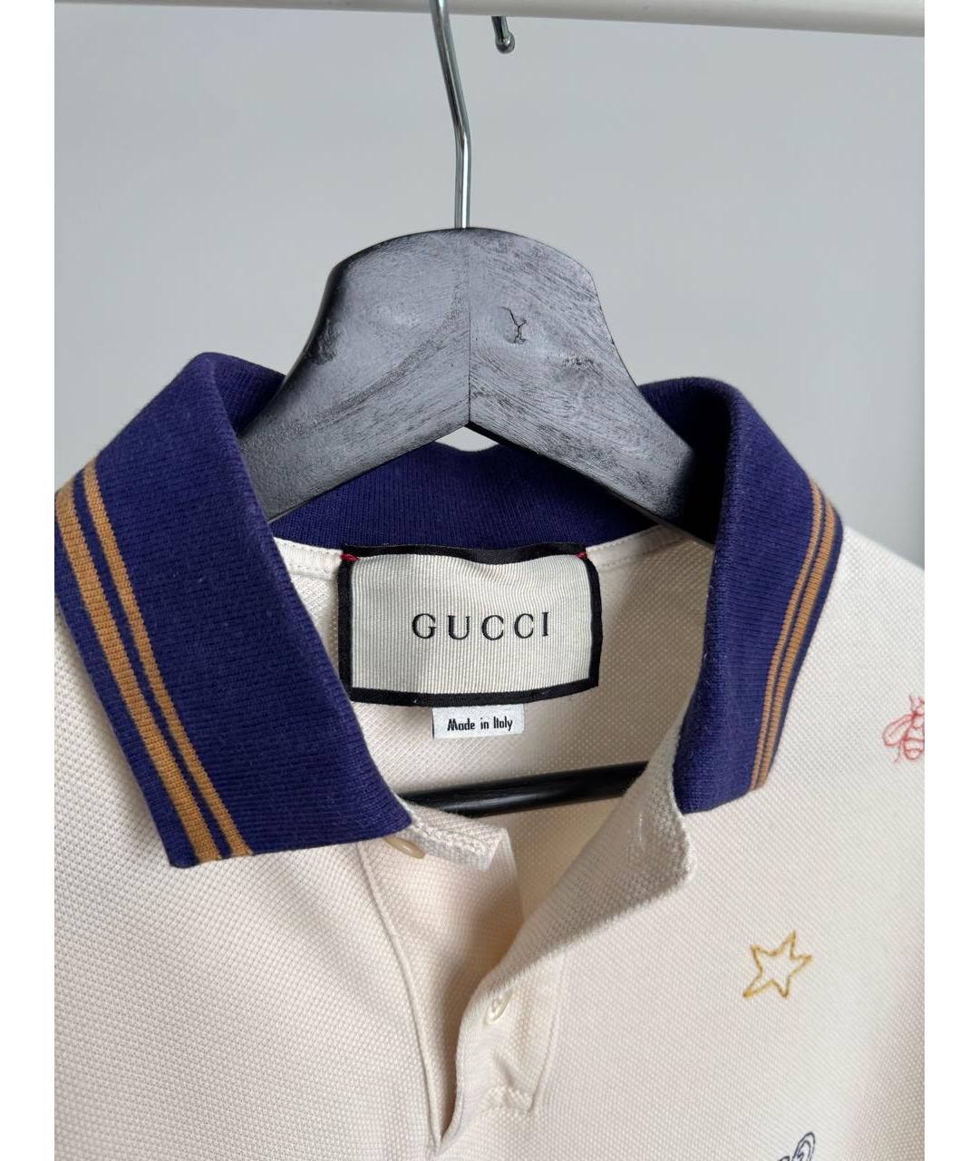 GUCCI Бежевое хлопковое поло с коротким рукавом, фото 5