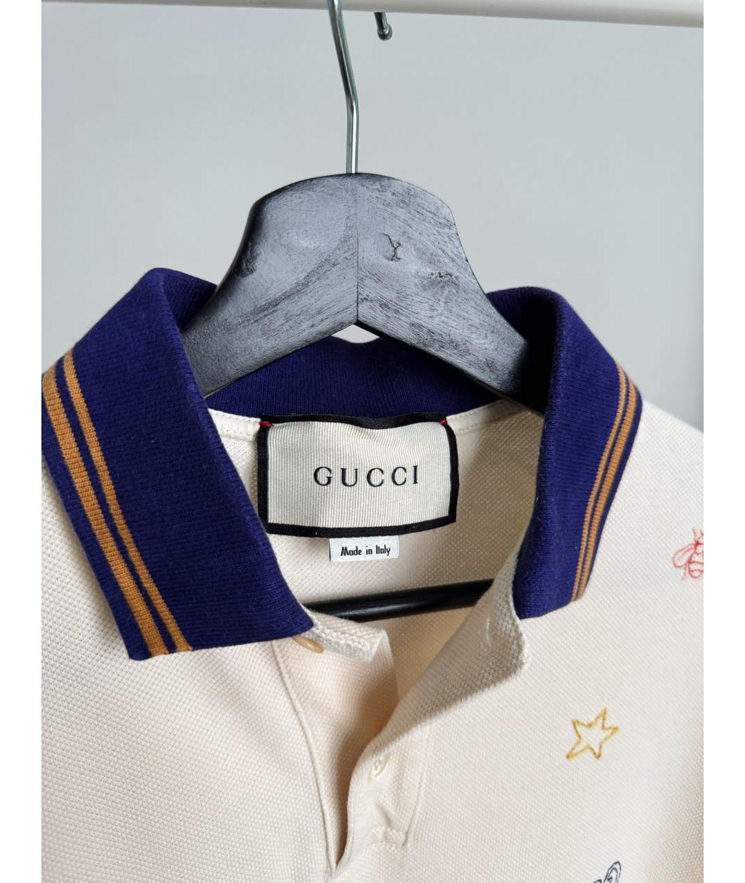 GUCCI Бежевое хлопковое поло с коротким рукавом, фото 3