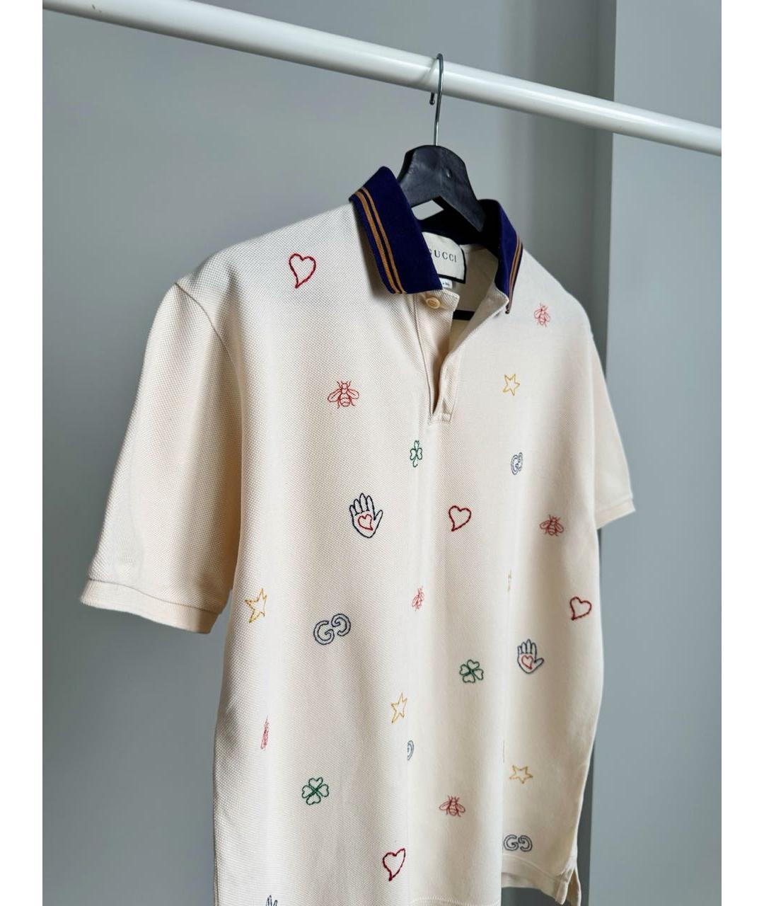 GUCCI Бежевое хлопковое поло с коротким рукавом, фото 2