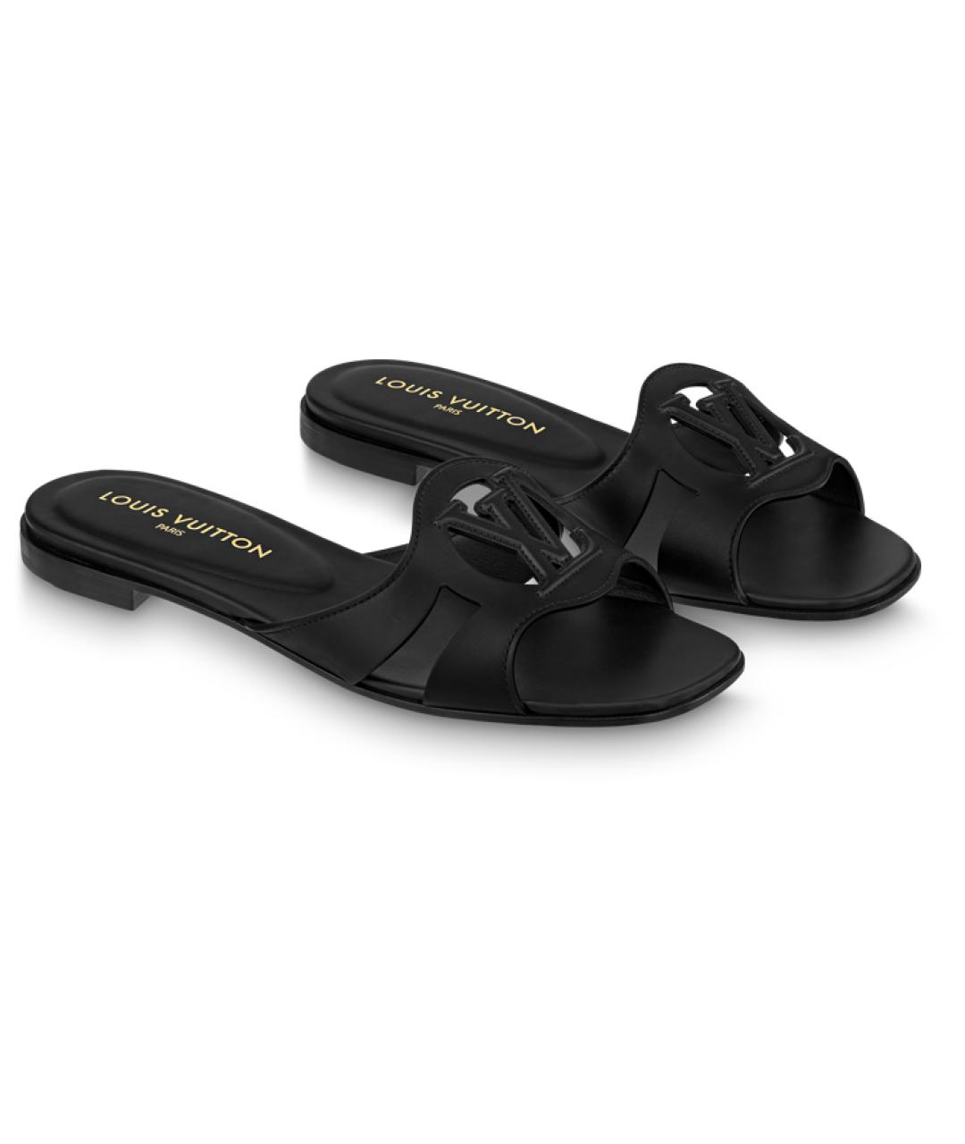 LOUIS VUITTON Черные кожаные шлепанцы, фото 4