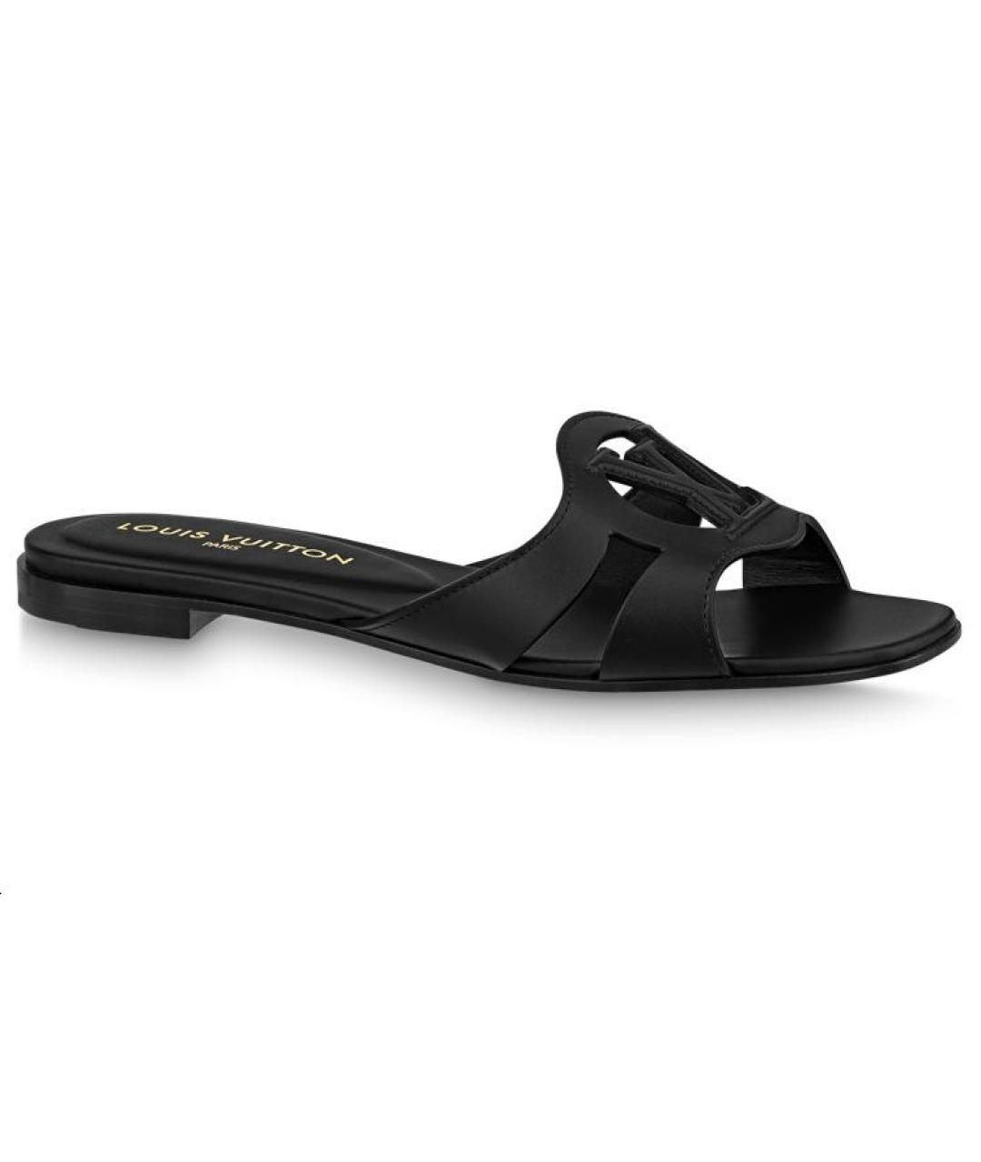 LOUIS VUITTON Черные кожаные шлепанцы, фото 3