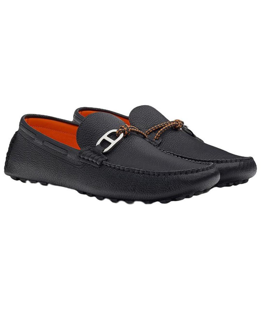 HERMES Черные кожаные мокасины, фото 3