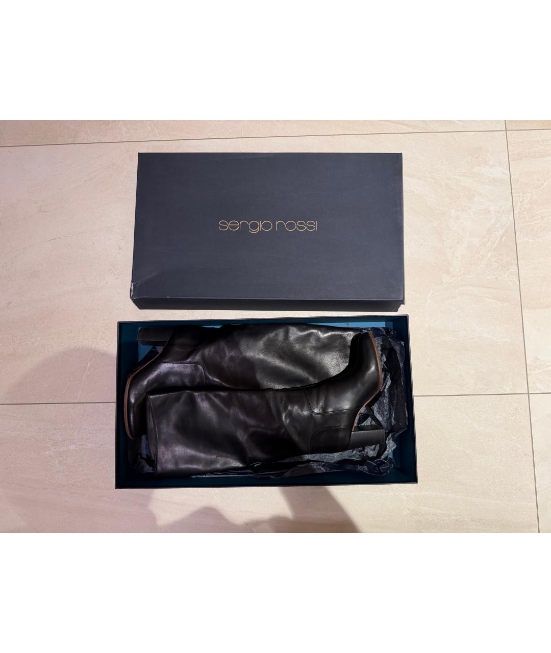 SERGIO ROSSI Черные кожаные сапоги, фото 7