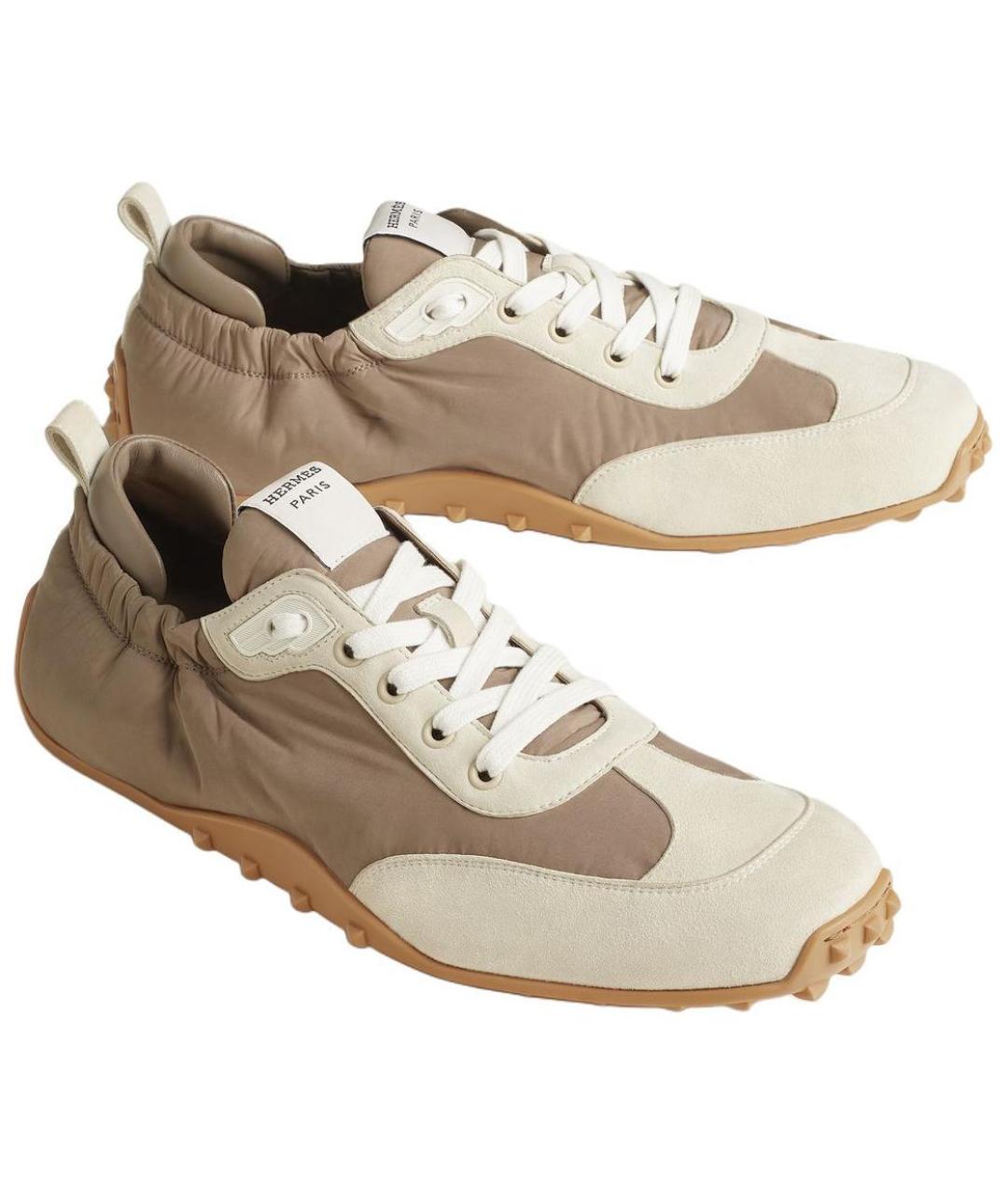 HERMES Коричневые текстильные низкие кроссовки / кеды, фото 3