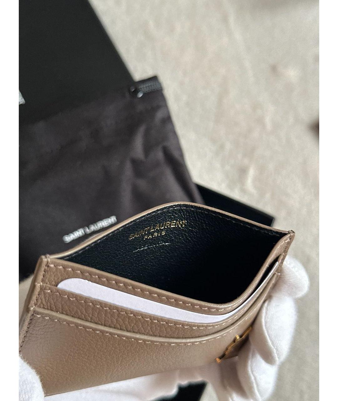 SAINT LAURENT Коричневый кожаный кардхолдер, фото 4