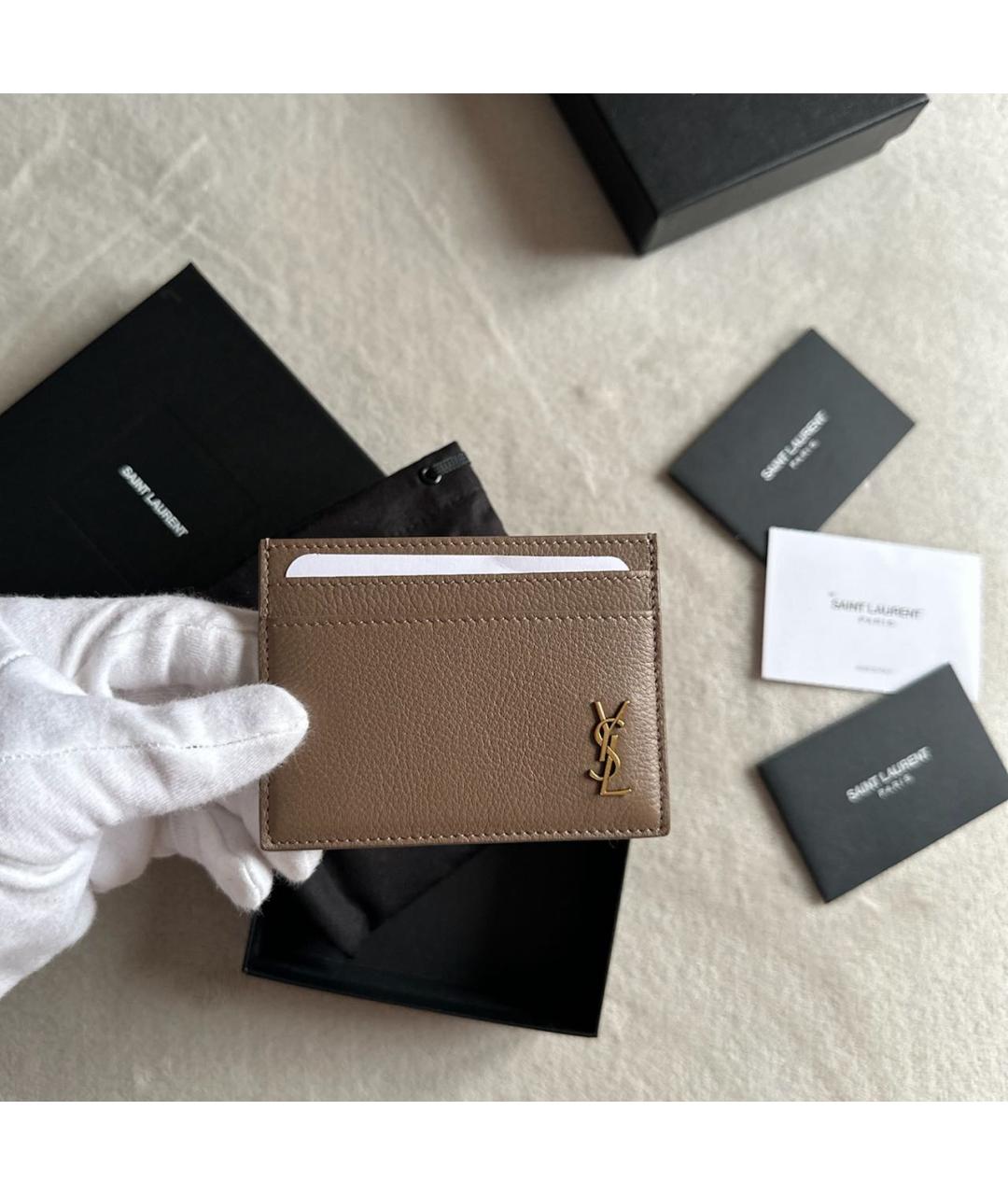 SAINT LAURENT Коричневый кожаный кардхолдер, фото 7
