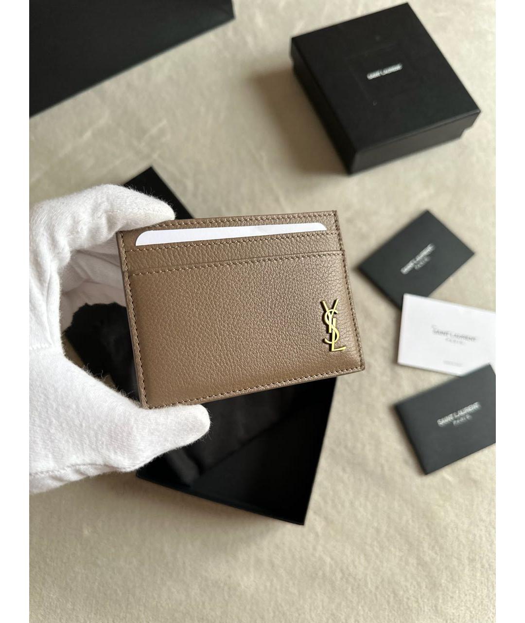 SAINT LAURENT Коричневый кожаный кардхолдер, фото 2