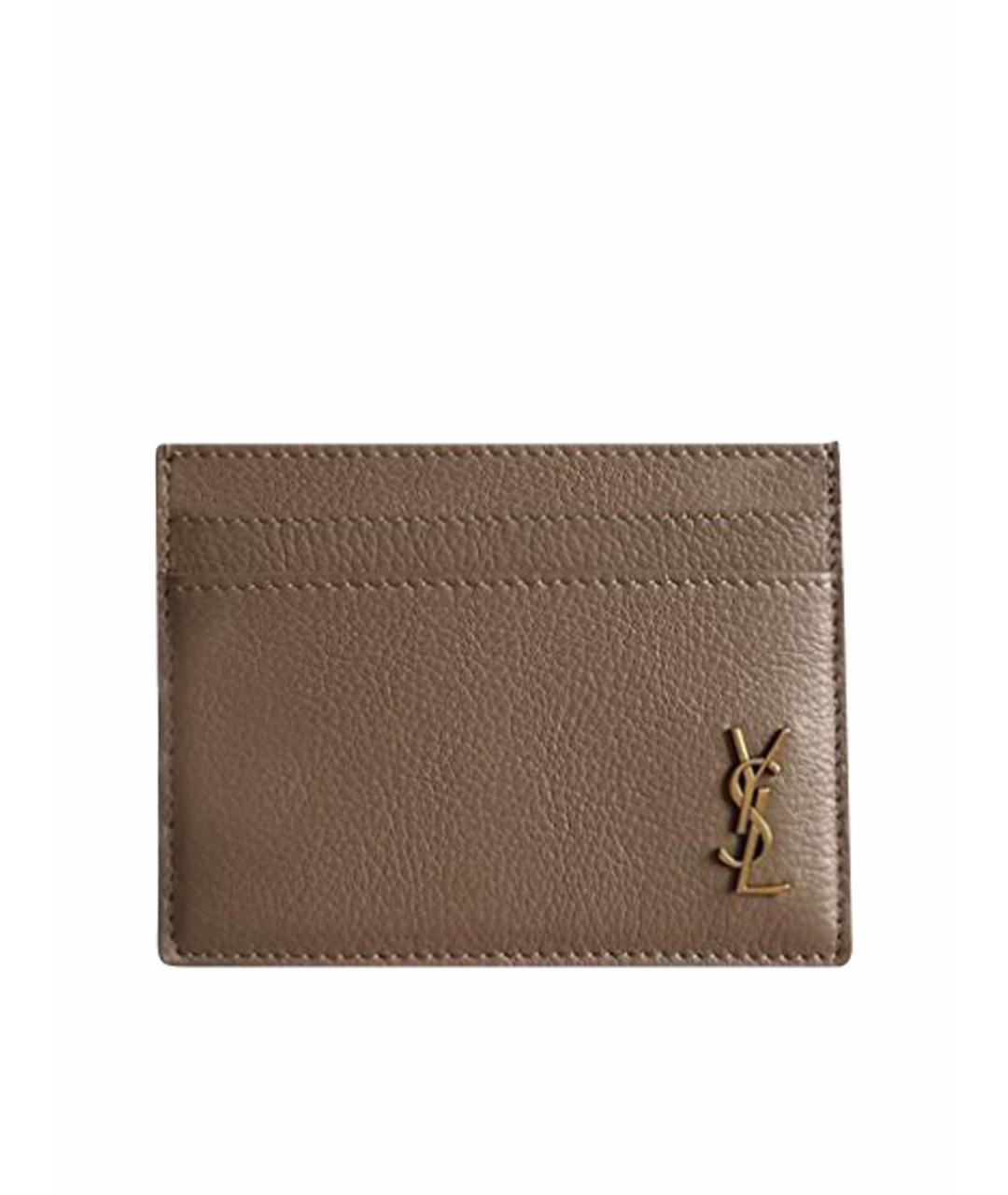 SAINT LAURENT Бежевый кожаный кардхолдер, фото 1