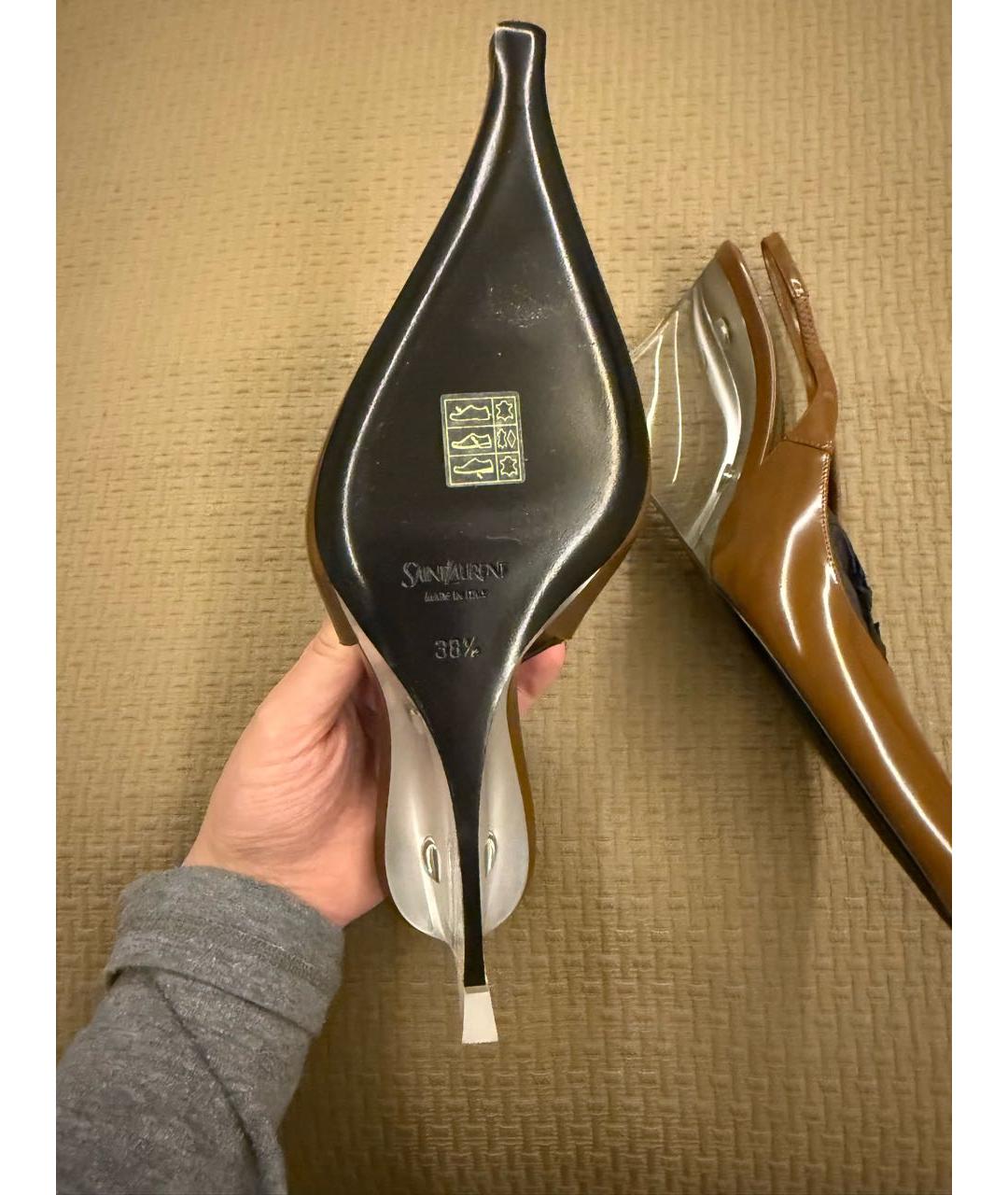 SAINT LAURENT Коричневые кожаные босоножки, фото 3