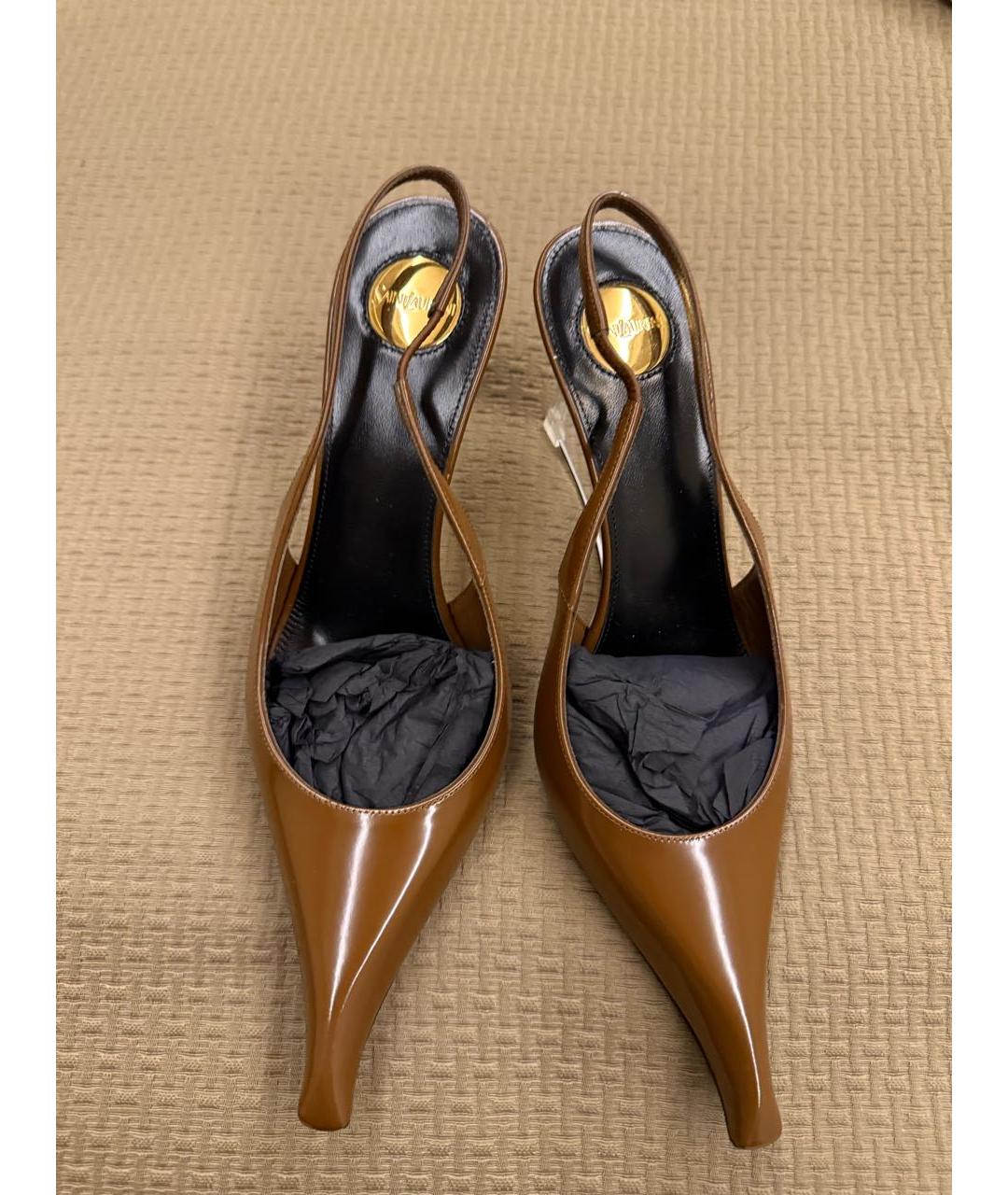 SAINT LAURENT Коричневые кожаные босоножки, фото 2