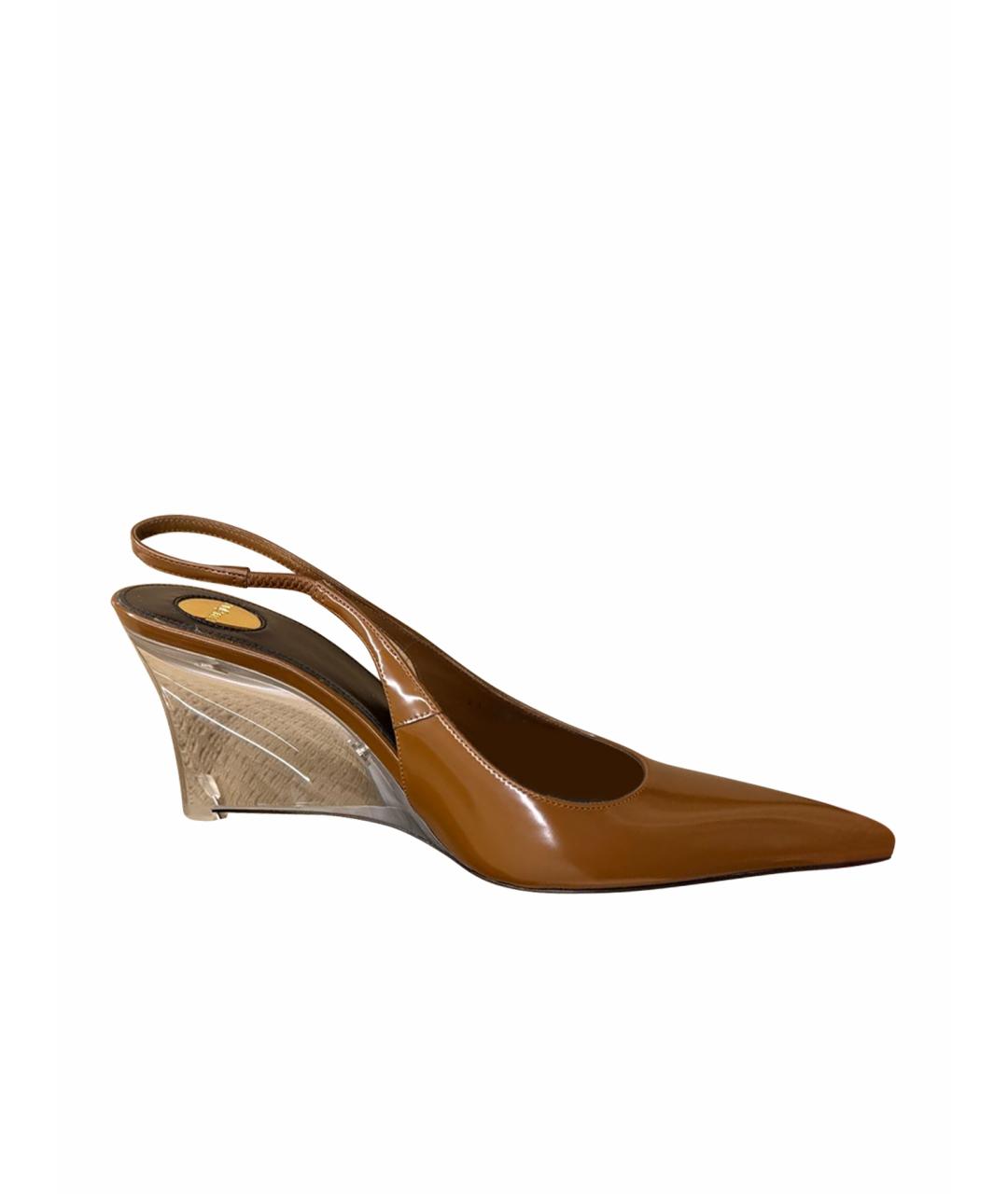 SAINT LAURENT Коричневые кожаные босоножки, фото 1