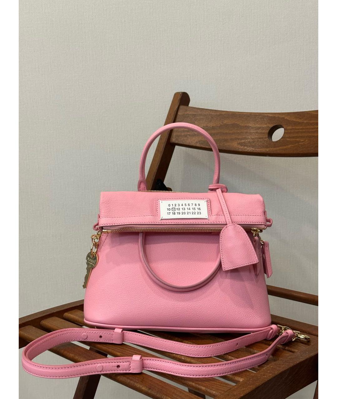 MAISON MARGIELA Розовая кожаная сумка с короткими ручками, фото 8