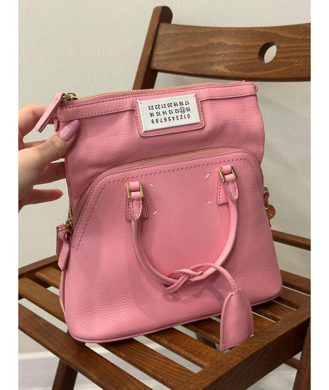 MAISON MARGIELA Розовая кожаная сумка с короткими ручками, фото 6