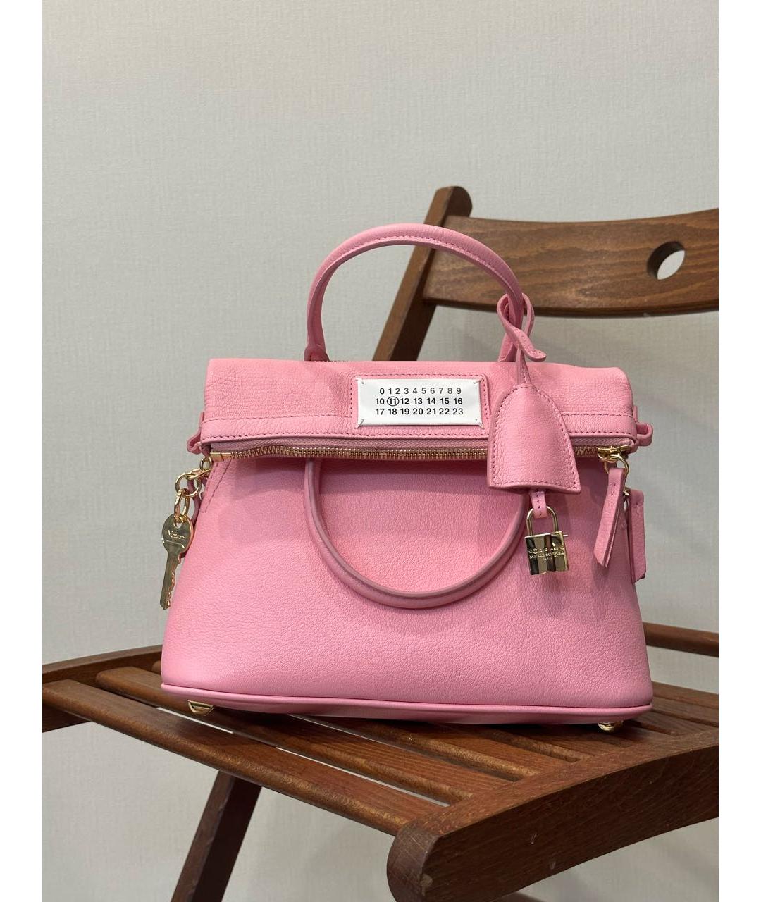 MAISON MARGIELA Розовая кожаная сумка с короткими ручками, фото 9