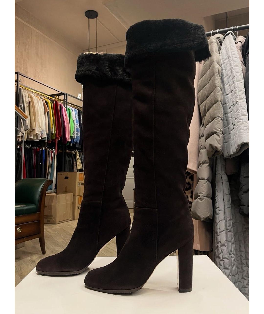 GIANVITO ROSSI Коричневые замшевые ботфорты, фото 2