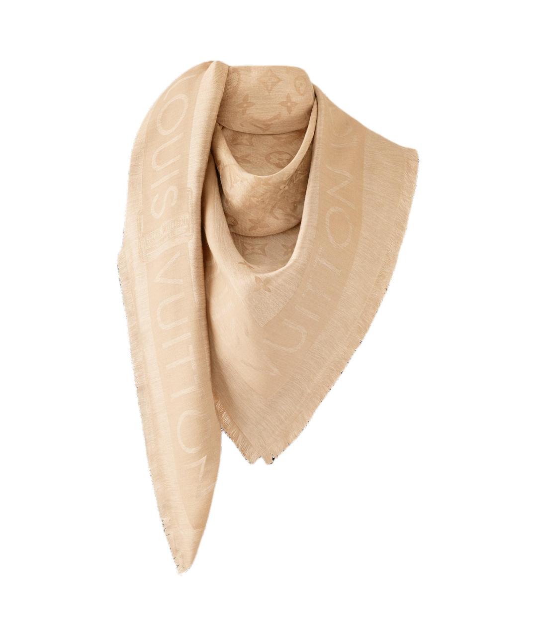 LOUIS VUITTON Бежевый шерстяной шарф, фото 2