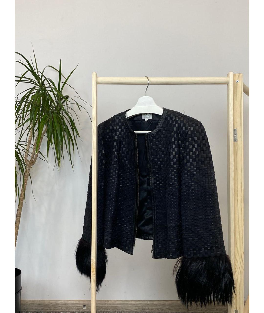 ARMANI COLLEZIONI Черная кожаная куртка, фото 6