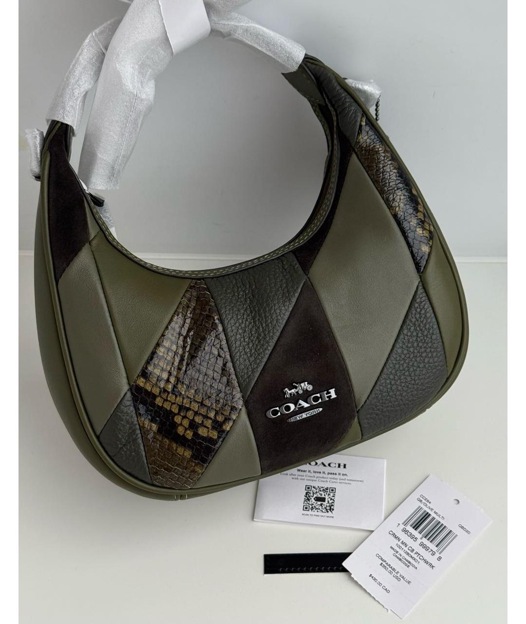 COACH Хаки кожаная сумка через плечо, фото 2