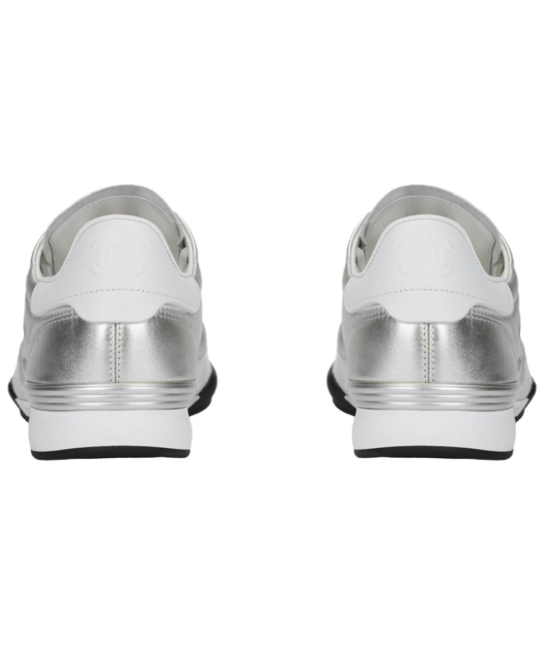 CHANEL Серебряные кожаные низкие кроссовки / кеды, фото 4