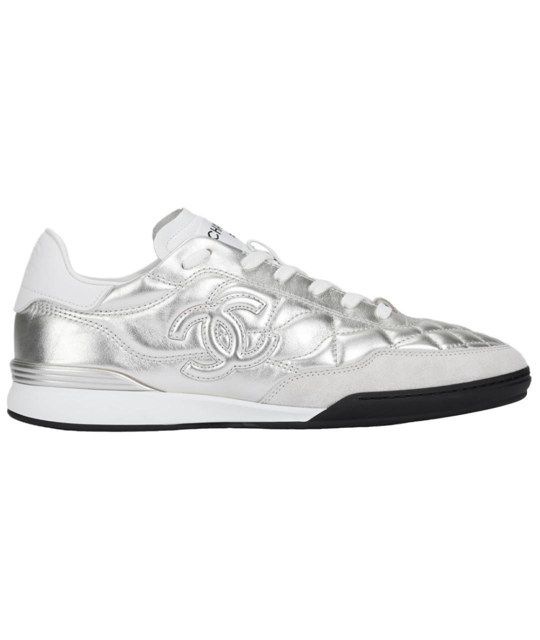 CHANEL Серебряные кожаные низкие кроссовки / кеды, фото 1